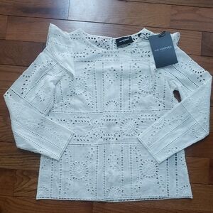 The Kooples White Eyelet Top Size 0 NWT
